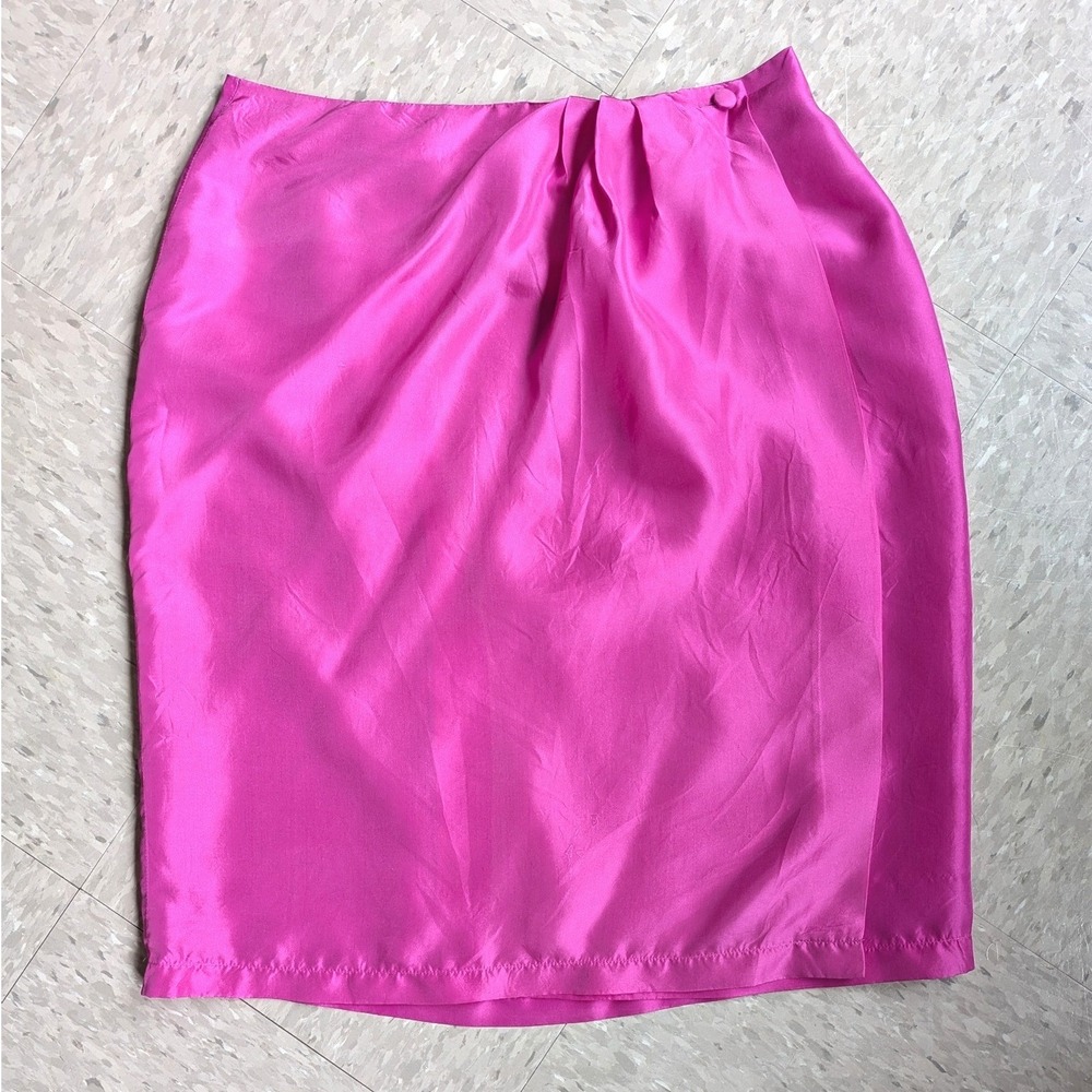 Colour Silk‎ Vintage 90s Hot Pink 100% Silk Wrap Skirt Barbiecore Minimalist L